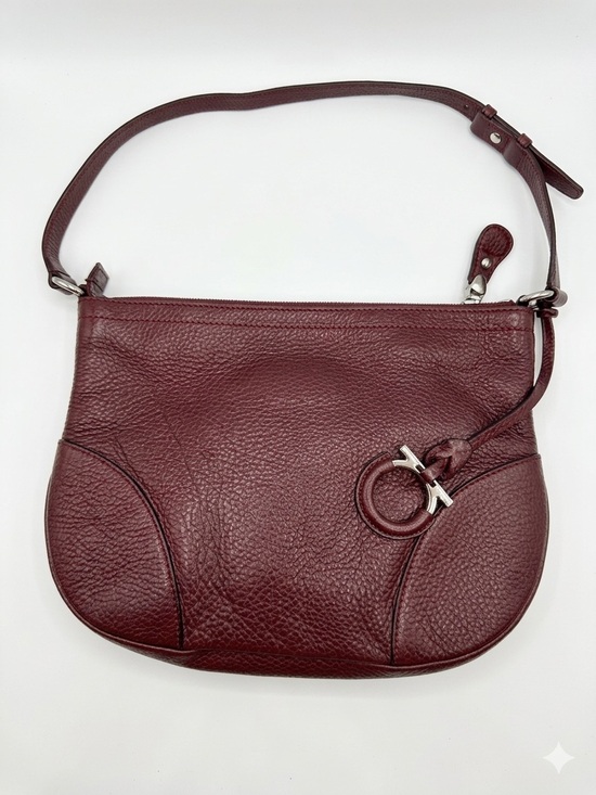Salvatore Ferragamo Handbags - Salvatore Ferragamo Burgundy Pebbled Leather Shoulder Bag